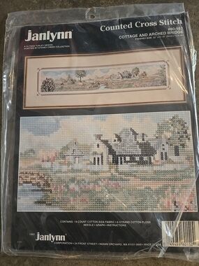 Janlynn Cottage and Arched Bridge Counted Cross Stitch Kit - Pastel Multi